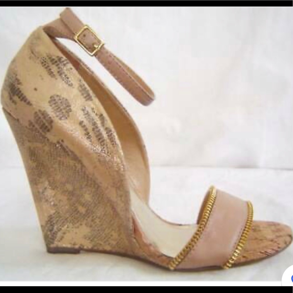 BEBE Sylvana Beige Gold LEATHER Wedge
